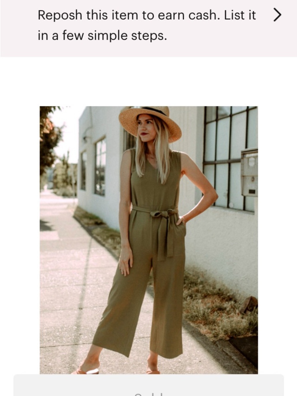 Everlane Olive Green Sleeveless Wide-Leg Jumpsuit with Tie Belt